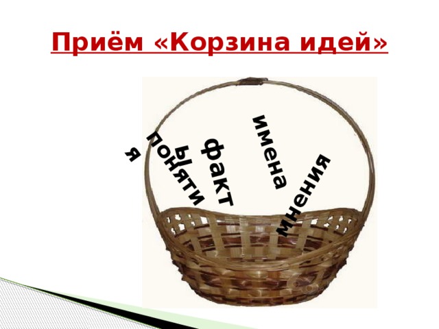 Прием идей. Корзина понятий прием. Прием ТРИЗ корзина идей. Прием корзина фактов. Корзина идей имя существительное.