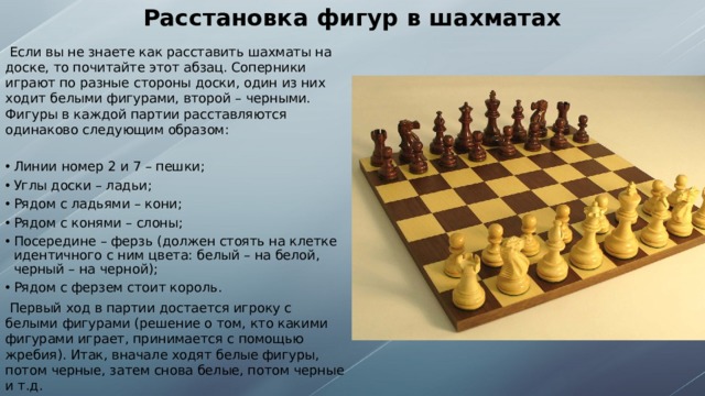 Как правильно расставляются шахматы на шахматной доске фото